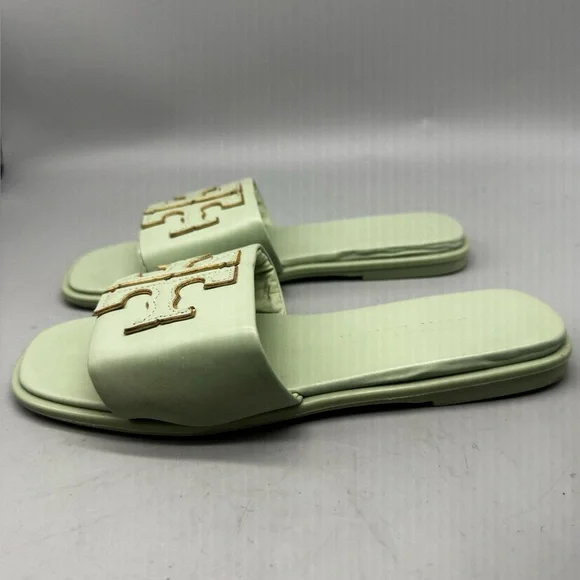 TORY BURCH DOUBLE T SPORT SLIDE PEBBLED LEATHER OLIVE SPRIG SZ US 8.5 - Picture 2 of 5